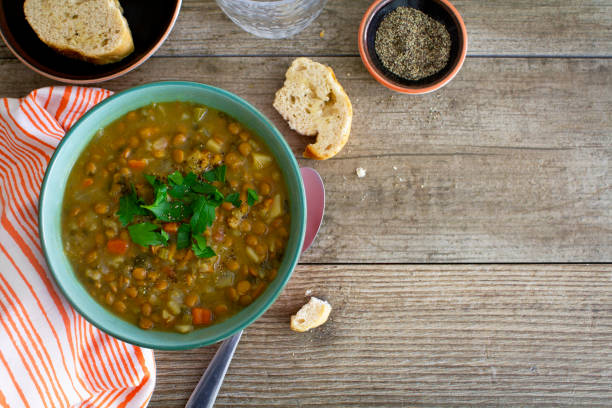 istock Lentil soup with vegetables. Top view. 1294707536