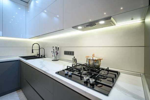 istock Closeup to luxury gray modern kitchen interior 1294708870