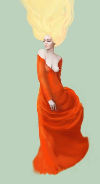 istock Woman in long dress with fluttering hair 1294711215
