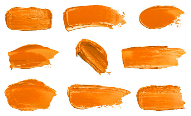 eine sammlung von orangefarbenen farbfeldern, die auf weißem hintergrund isoliert sind - orange farbe stock-fotos und bilder
