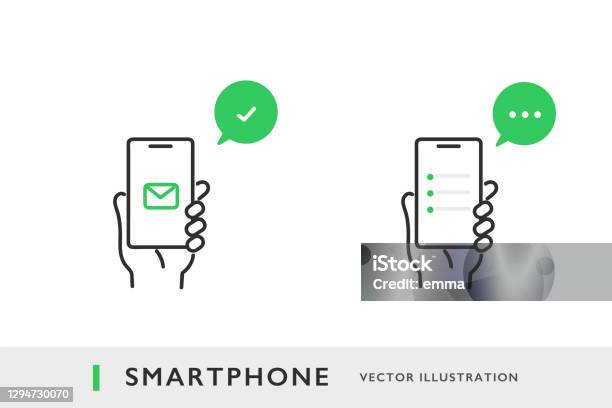 Ilustración de Comunicación En El Teléfono Inteligente y más Vectores Libres de Derechos de Ícono - Ícono, Teléfono móvil, Teléfono inteligente