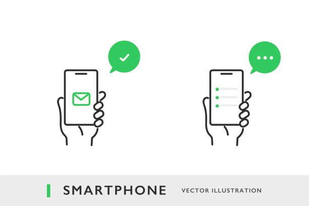 illustrazioni stock, clip art, cartoni animati e icone di tendenza di comunicazione su smartphone - dispositivo informatico portatile illustrazioni