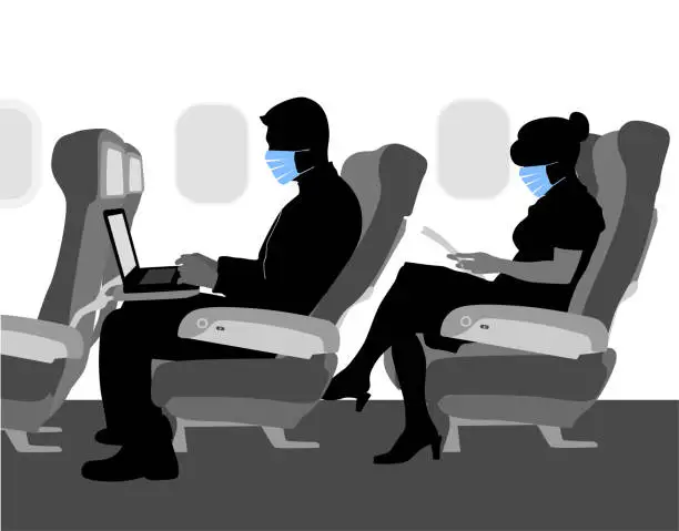 Vector illustration of Airplane Travel Medical Masks