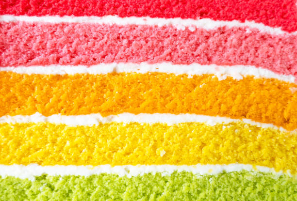 Closeup texture layer of Rainbow cake .Delicious rainbow cake .