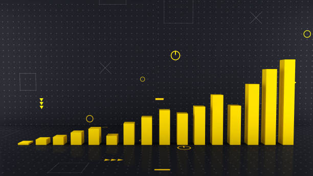 istock Yellow rising business chart diagram on black technical background, 3d illustration 1294748936