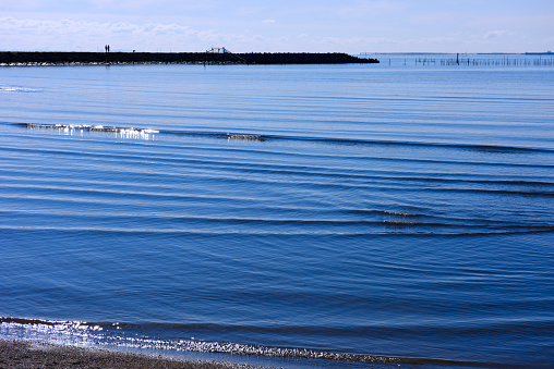 Low tide with small wave in Tokyo Bay Area with copy space.