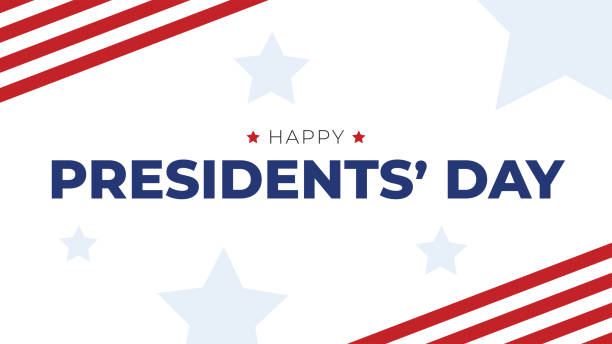 ilustraciones, imágenes clip art, dibujos animados e iconos de stock de tipografía del día de los presidentes felices con estrellas patrióticas y fondo de rayas - presidents day
