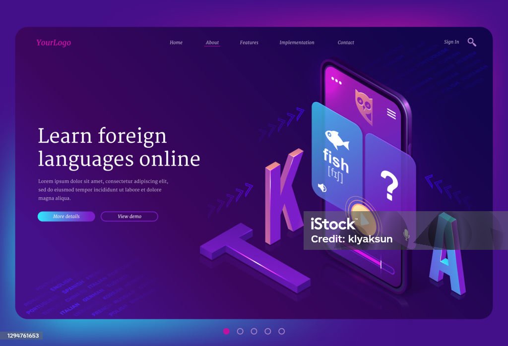 Foreign Language Learning App Online Foreign Language Learn Isometric Landing Stock Illustration ...