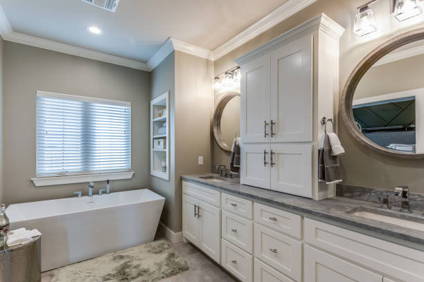 istock Long free standing tub in bathroom 1294762500