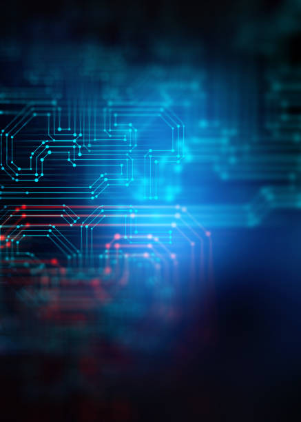 3d rendering  of abstract futuristic blue circuit board and cpu - computer chip imagens e fotografias de stock
