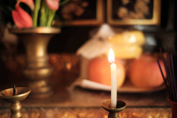 istock Buddhist altar offerings and candle fire 1294765105