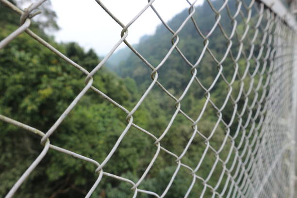 Metal fence with forest on the background in Sukabumi, Indonesia.