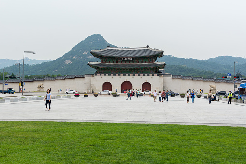 Gwanghwamum gate in front of  Gyeongbokgung,  the main gate of  Gyeongbokgung Palace or Gyeongbok Palace, the royal palace of Joseon dynasty.