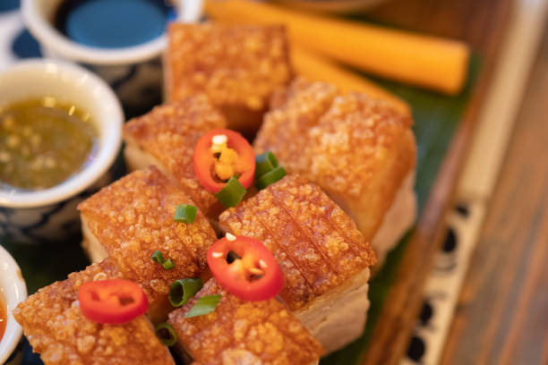 istock Plate of pork belly to take as appetizer. Selective focus 1294787774
