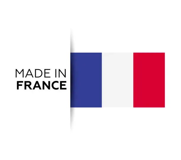 Vector illustration of Made in the France label, product emblem. White isolated background