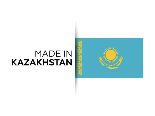 Vector illustration of Made in the Kazakhstan label, product emblem. White isolated background