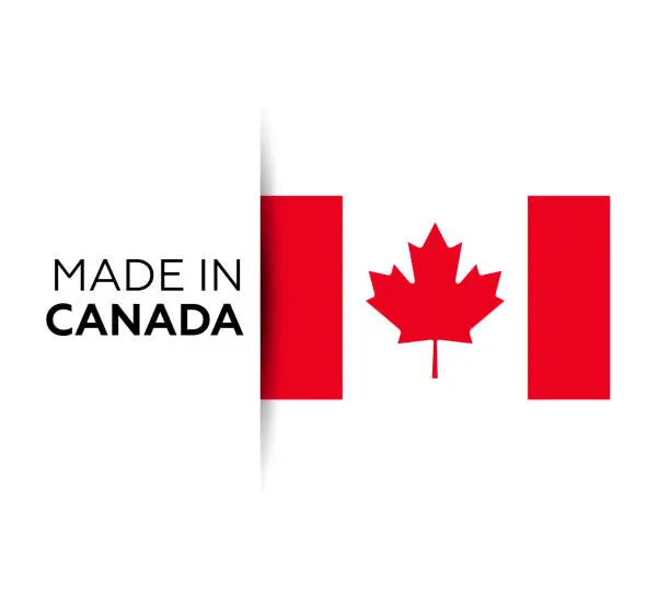 Vector illustration of Made in the Canada label, product emblem. White isolated background