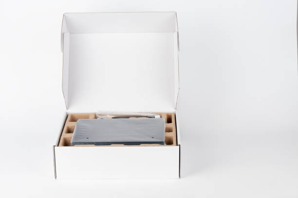 istock Paper box, inside Wi-Fi router, wireless device with three antennas on white background. 1294797809