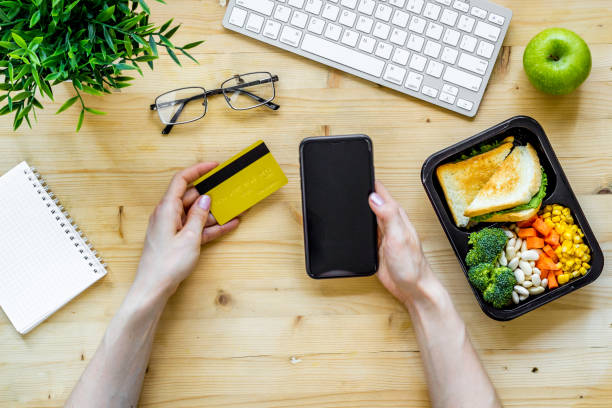 istock Food delivery online with mobile phone. Restaurant ordering 1294801830