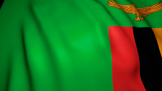 Waving realistic Zambia flag background, 3d illustration