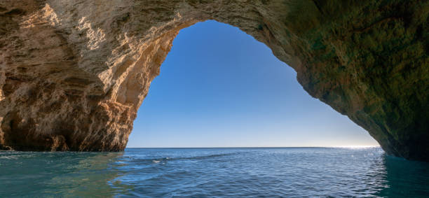 istock panorama view from inside a cave on the ocean coast with turquoise water and sunny blue sky outside 1294809767