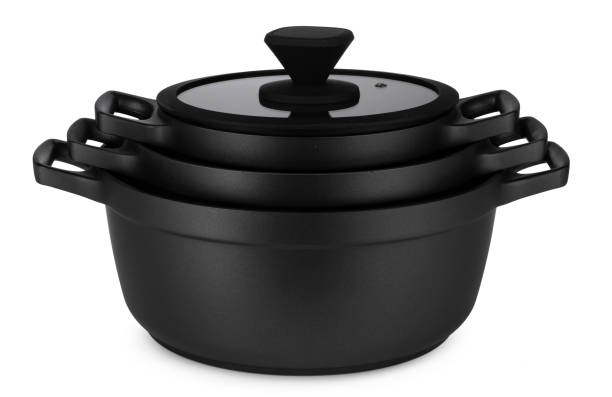 istock New set of black saucepans isolated on white 1294815200