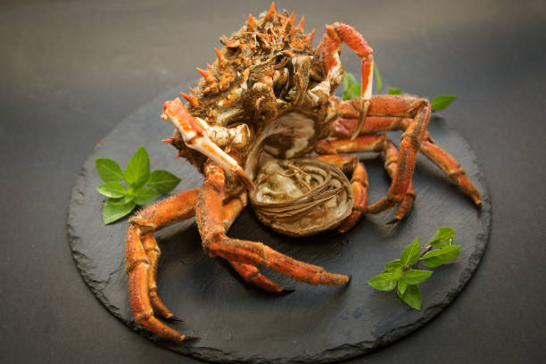 istock raw Atlantic crab close-up on black background, soft focus. 1294818940