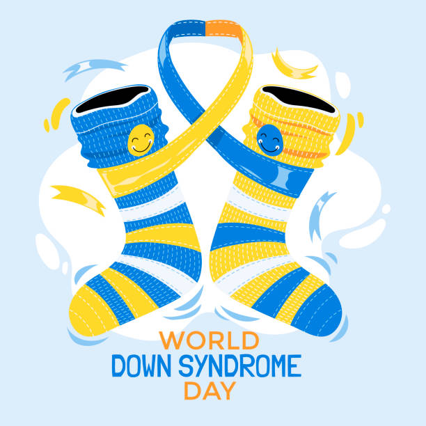 world down syndrome day konzept mit icons band und globus hintergrund vektor illustration - down syndrome stock-grafiken, -clipart, -cartoons und -symbole