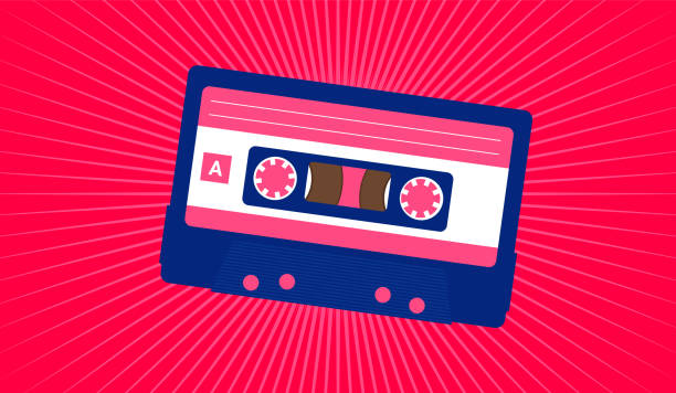 Cassette tape Retro music audio cassette on red background. Vector illustration. mixtape stock illustrations