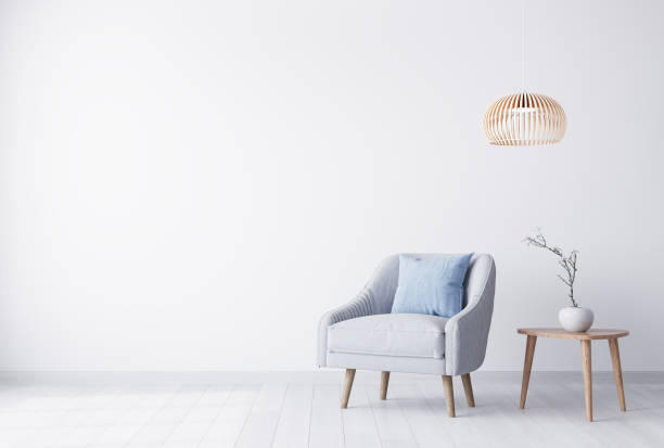istock White modern home interior background, Scandinavian decor space, wooden accessories. 1294828477