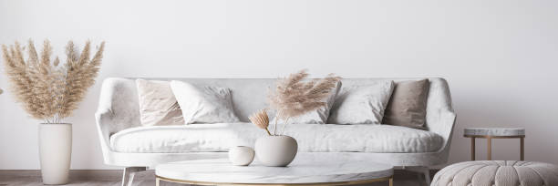 istock Stylish white modern living room interior, wall mockup, home decor 1294828632