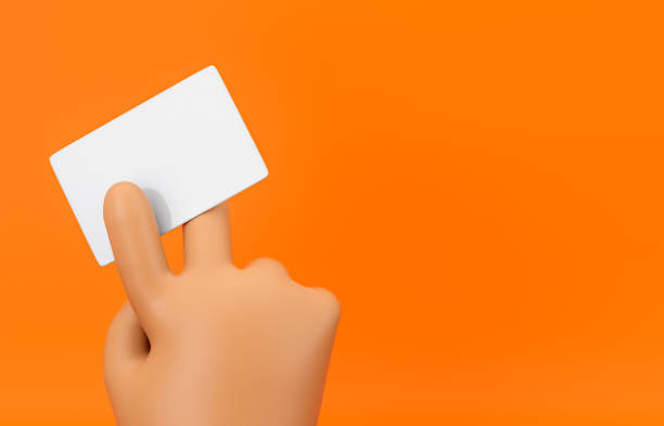 istock 3d Cartoon hand holding blank card mockup on isolated background. 1294837758