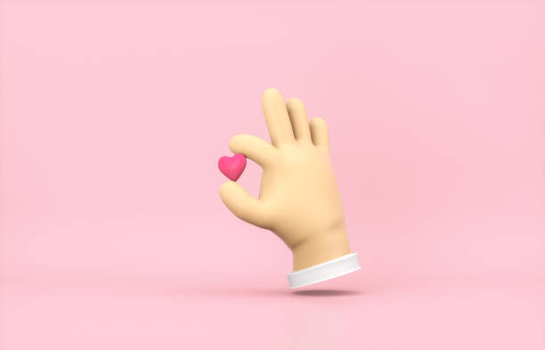 istock Abstract 3d Cartoon hand holding mini heart icon. Valentine's day concept. 1294837763