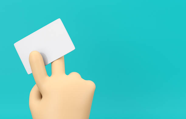 istock 3d Cartoon hand holding blank card mockup on isolated background. 1294837854