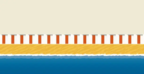 Vector illustration of Beach huts with red doors_seamless banner