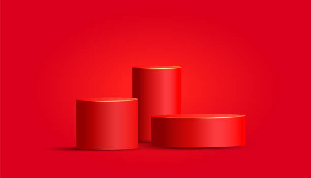 istock 3d red podium vector background. Minimal scene. Horizontal winter christmas red poster, flyer, greeting card, header for social media banners, promotion, stage, cosmetic product show. 1294840249