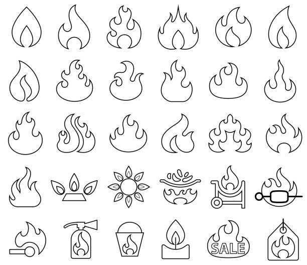 feuer und flamme umriss-symbole - flame fire fireball exploding stock-grafiken, -clipart, -cartoons und -symbole