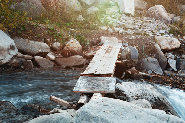 istock Wooden bridge over small river. Horizontal photo 1294844418