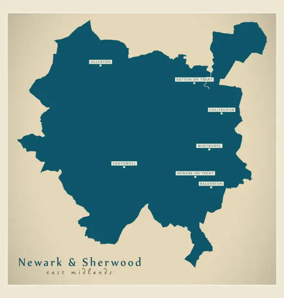 Vector illustration of Newark and Sherwood district map - England UK