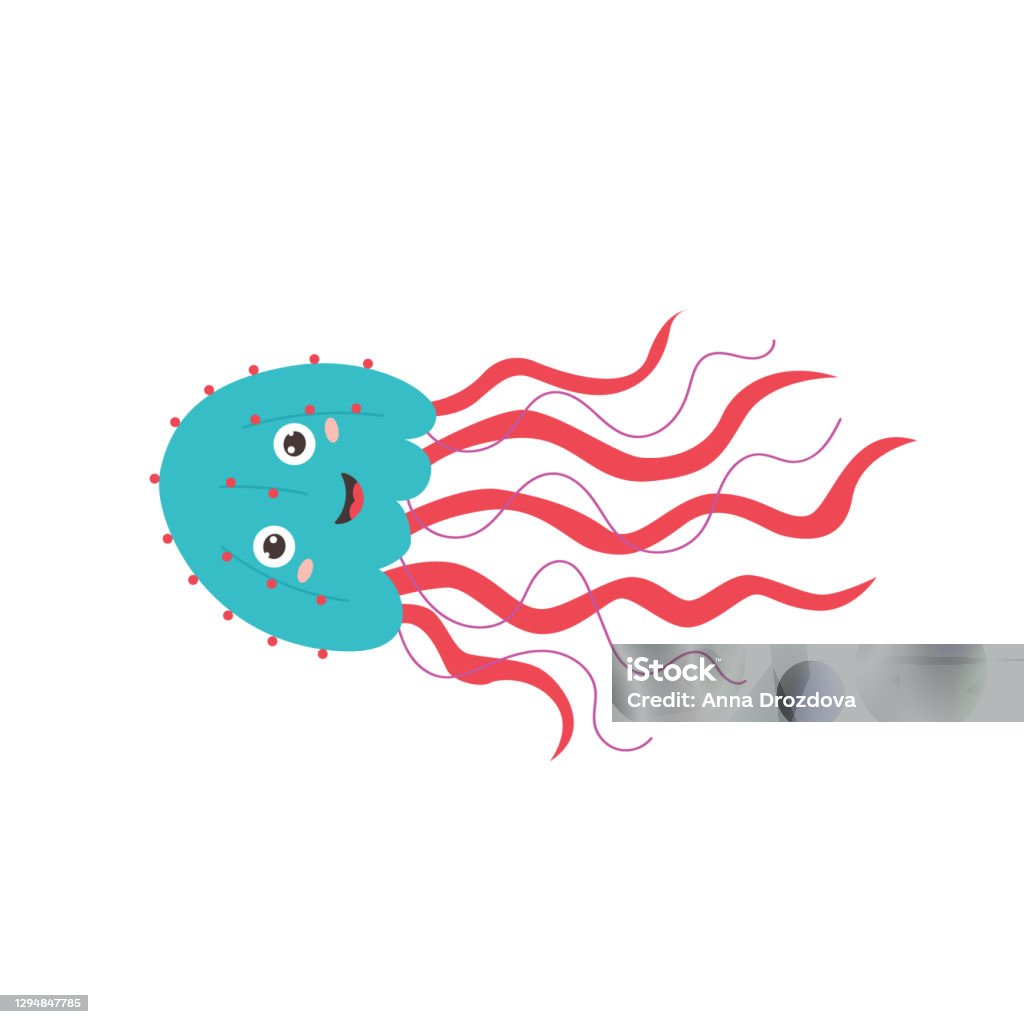 Niebieska zabawna meduza - Grafika wektorowa royalty-free (Akwarium)