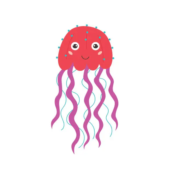 Vector illustration of Pink funny jellyfish