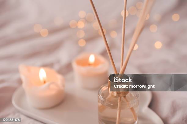 Cozy Home Atmosphere Stock Photo - Download Image Now - Candle, Aromatherapy Diffuser, Scented