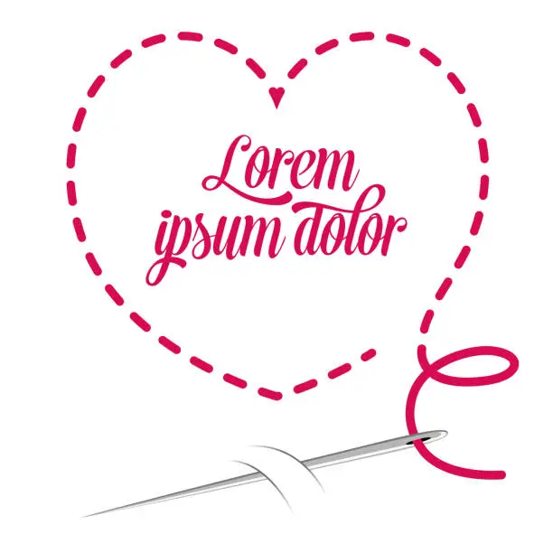Vector illustration of Knitting Pink Heart With Needle