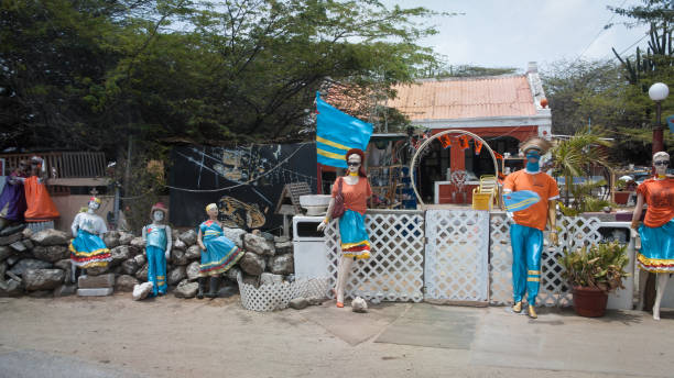 April 20, 2013 - Aruba. Local Caribbean beach cafe with mannequins in front of it