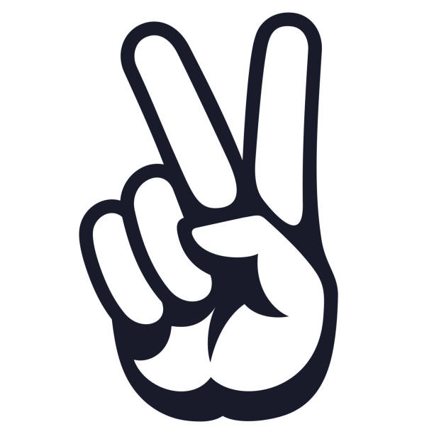 ilustrações de stock, clip art, desenhos animados e ícones de peace sign. hand gesture v victory or peace sign line art, vector icon for apps, websites, t-shirts, etc., - silence