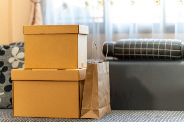 istock Online Shopping Packing concept Lockdown period due to contagious disease,Cardboard parcel box and Paper bag of product for deliver to customer 1294862037
