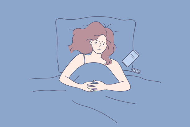 illustrazioni stock, clip art, cartoni animati e icone di tendenza di soffre di disturbi del sonno e concetto di insonnia - insonnia