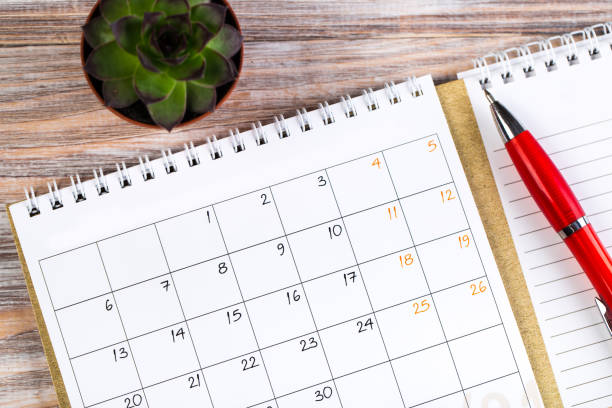 istock white calendar for 2021 month schedule to make an appointment or manage the schedule every day on a wooden table with succulent and ballpoint pen for marks, for work planning 1294876242