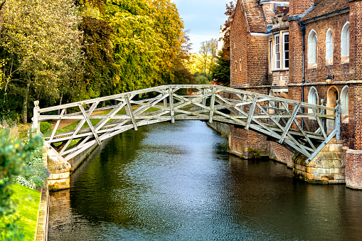 The mathematical bridge over the River Cam, Cambridge. It is near the Mill Lane Punting station and is part of Queen's College. It was designed by William Etheridge and built by James Essex in 1749.