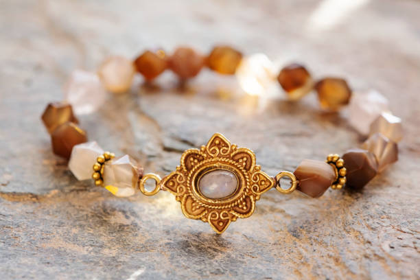 istock Agate stone and moon stone mineral bracelet 1294886385